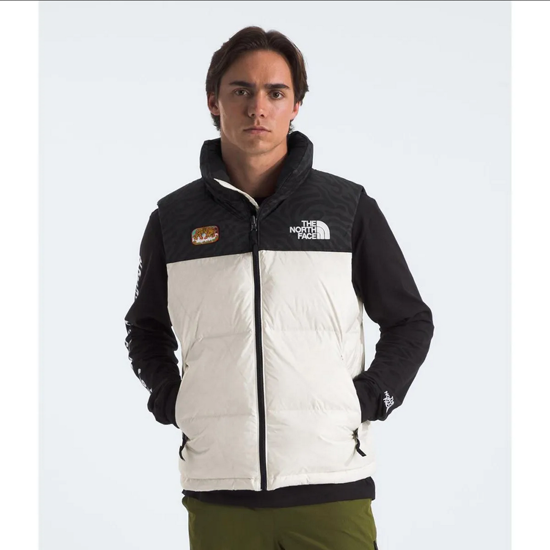 Chaleco de Pluma 1996 Retro Nuptse Hombre, Blanco c/Negro